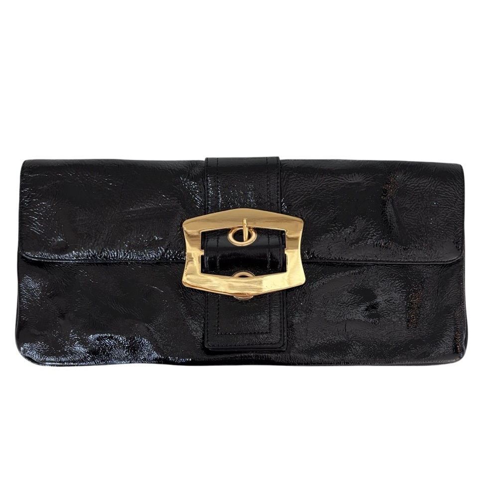 HOBO Gold Buckle Clutch Wallet Black Leather